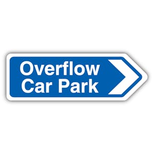 Overflow Car Park Arrow Right - Blue Landscape - Shaped Sign