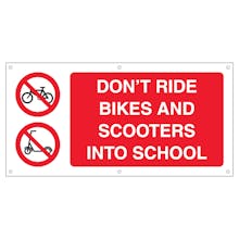 Don't Ride Bikes and Scooters Into School - Red Banner