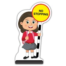 School Kid Cut Out Pavement Sign - Mollie  - No Stopping - Red Uniform