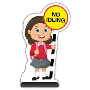 School Kid Cut Out Pavement Sign - Mollie  - No Idling - Red Uniform