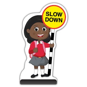 School Kid Cut Out Pavement Sign - Naomi  - Slow Down - Red Uniform