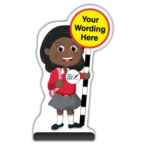 Custom Kid Cut Out Pavement Sign - Naomi - Red Uniform - Your Logo Here