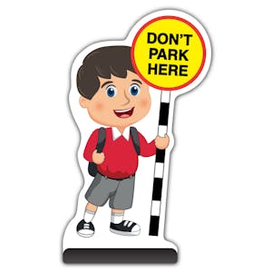 School Kid Cut Out Pavement Sign - Charlie  - Don’t Park Here - Red Uniform