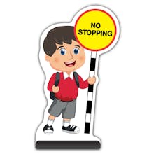 School Kid Cut Out Pavement Sign - Charlie  - No Stopping - Red Uniform