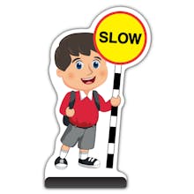 School Kid Cut Out Pavement Sign - Charlie  - Slow - Red Uniform