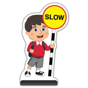 School Kid Cut Out Pavement Sign - Charlie  - Slow - Red Uniform