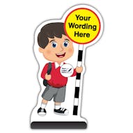 Custom Kid Cut Out Pavement Sign - Charlie - Red Uniform - Your Logo Here
