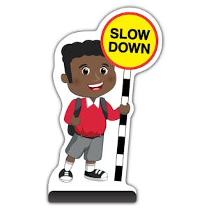 School Kid Cut Out Pavement Sign - Toby  - Slow Down - Red Uniform