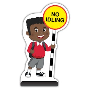 School Kid Cut Out Pavement Sign - Toby  - No Idling - Red Uniform