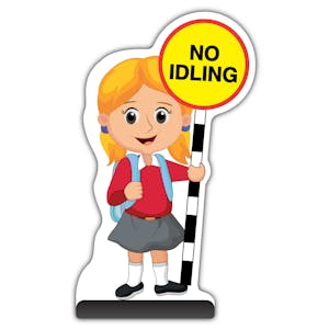 School Kid Cut Out Pavement Sign - Jess  - No Idling - Red Uniform
