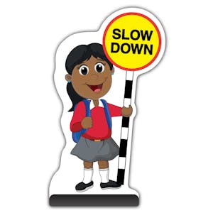 School Kid Cut Out Pavement Sign - Ruby  - Slow Down - Red Uniform