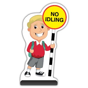 School Kid Cut Out Pavement Sign - Finn  - No Idling - Red Uniform