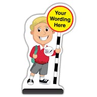 Custom Kid Cut Out Pavement Sign - Finn - Red Uniform - Your Logo Here
