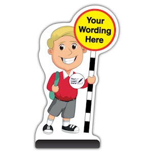 Custom Kid Cut Out Pavement Sign - Finn - Red Uniform - Your Logo Here