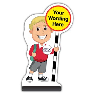 Custom Kid Cut Out Pavement Sign - Finn - Red Uniform - Your Logo Here