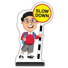 School Kid Cut Out Pavement Sign -  Liam  - Slow Down - Red Uniform