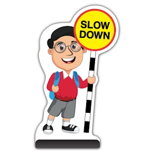 School Kid Cut Out Pavement Sign -  Liam  - Slow Down - Red Uniform