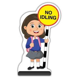School Kid Cut Out Pavement Sign - Mollie  - No Idling - Blue Uniform