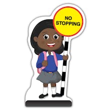 School Kid Cut Out Pavement Sign - Naomi  - No Stopping - Blue Uniform