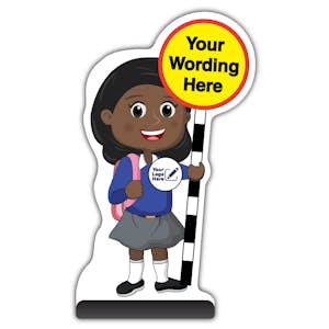 Custom Kid Cut Out Pavement Sign - Naomi - Blue Uniform - Your Logo Here