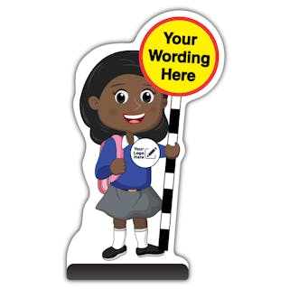 Custom Kid Cut Out Pavement Sign - Naomi - Blue Uniform - Your Logo Here