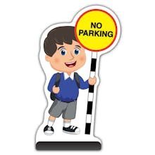 School Kid Cut Out Pavement Sign - Charlie  - No Parking - Blue Uniform