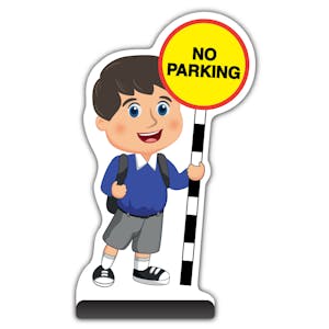 School Kid Cut Out Pavement Sign - Charlie  - No Parking - Blue Uniform