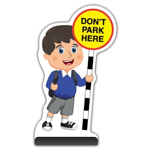 School Kid Cut Out Pavement Sign - Charlie  - Don’t Park Here - Blue Uniform