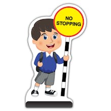 School Kid Cut Out Pavement Sign - Charlie  - No Stopping - Blue Uniform