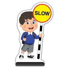 School Kid Cut Out Pavement Sign - Charlie  - Slow - Blue Uniform