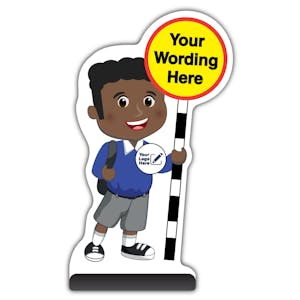 Custom Kid Cut Out Pavement Sign - Toby - Blue Uniform - Your Logo Here