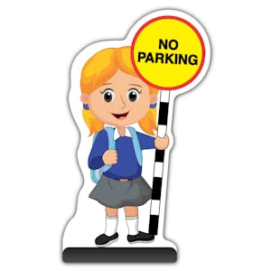 School Kid Cut Out Pavement Sign - Jess  - No Parking - Blue Uniform