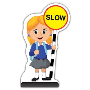 School Kid Cut Out Pavement Sign - Jess  - Slow - Blue Uniform