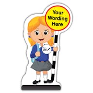 Custom Kid Cut Out Pavement Sign - Jess - Blue Uniform - Your Logo Here