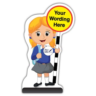 Custom Kid Cut Out Pavement Sign - Jess - Blue Uniform - Your Logo Here