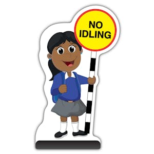 School Kid Cut Out Pavement Sign - Ruby  - No Idling - Blue Uniform