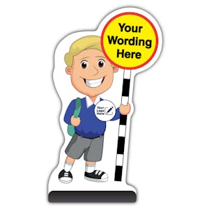 Custom Kid Cut Out Pavement Sign - Finn - Blue Uniform - Your Logo Here