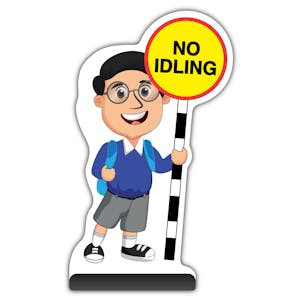 School Kid Cut Out Pavement Sign -  Liam  - No Idling - Blue Uniform