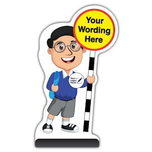 Custom Kid Cut Out Pavement Sign - Liam - Blue Uniform - Your Logo Here