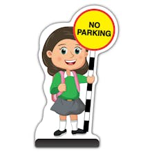 School Kid Cut Out Pavement Sign - Mollie  - No Parking - Green Uniform