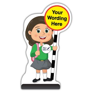 Custom Kid Cut Out Pavement Sign - Mollie - Green Uniform - Your Logo Here