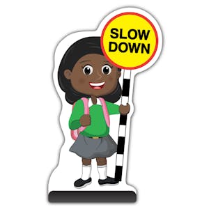 School Kid Cut Out Pavement Sign - Naomi  - Slow Down - Green Uniform