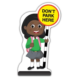 School Kid Cut Out Pavement Sign - Naomi  - Don’t Park Here - Green Uniform