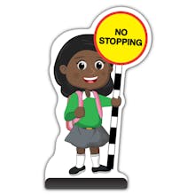 School Kid Cut Out Pavement Sign - Naomi  - No Stopping - Green Uniform