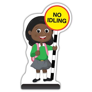 School Kid Cut Out Pavement Sign - Naomi  - No Idling - Green Uniform
