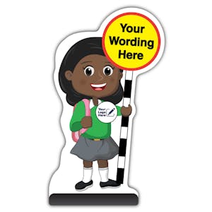 Custom Kid Cut Out Pavement Sign - Naomi - Green Uniform - Your Logo Here