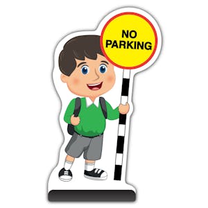 School Kid Cut Out Pavement Sign - Charlie  - No Parking - Green Uniform