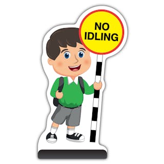 School Kid Cut Out Pavement Sign - Charlie  - No Idling - Green Uniform