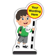 Custom Kid Cut Out Pavement Sign - Charlie - Green Uniform - Your Logo Here