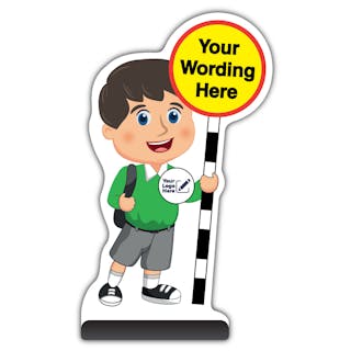 Custom Kid Cut Out Pavement Sign - Charlie - Green Uniform - Your Logo Here